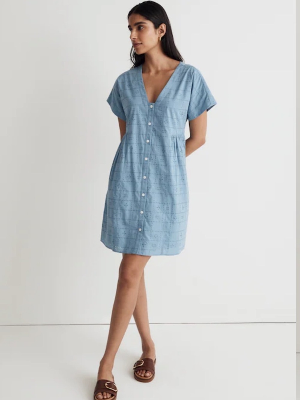 Madewell Eyelet Button-Front V-Neck Mini Dress